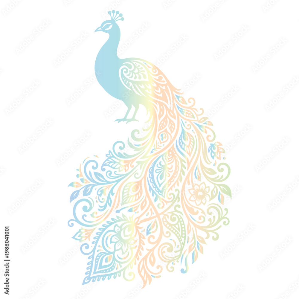 Fototapeta premium Black Peacock Bird Silhouette Illustration.