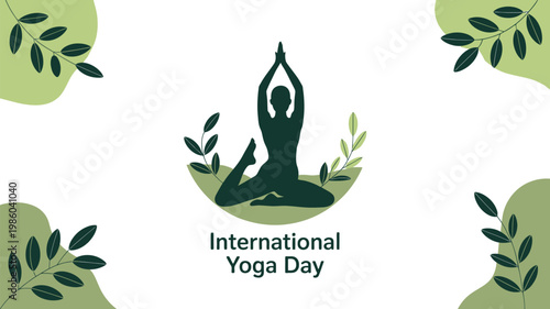 International yoga day silhouette in seated yoga pose with plant elements