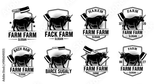 Collection of Farm Branding Logos Featuring Bulls and Knives
