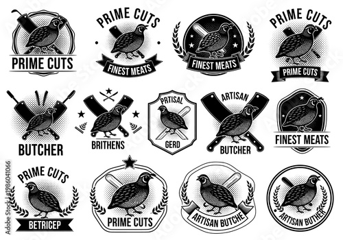 Collection of Butcher Shop Logos with Quail Illustrations