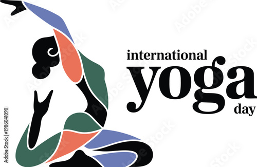 International yoga day design with abstract figure in pose abstract colorful