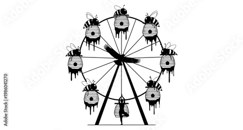 Bees on Ferris Wheel with Dancer Silhouette during Sunset
