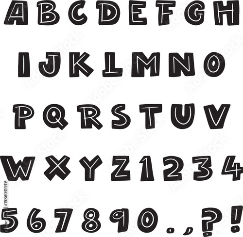 Handwritten Action Hero typography font lettering ABC cartoon vector text