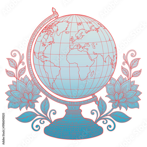 Globe on a decorative stand.