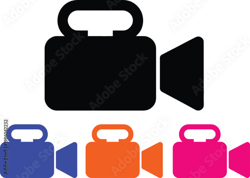 Colorful camera icons featuring a monochrome camera with three vibrant variants below