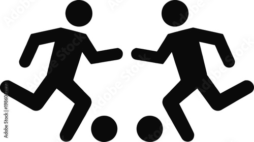 Two athletes playing soccer with a ball in motion between them