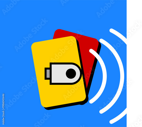 Neo Brutalist Style Sports Referee Yellow Red Warning Cards Whistle And Sound Wave Design Illustration