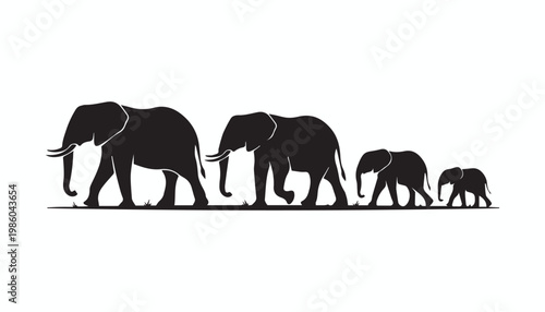black and white silhouette set of elephant very high quality vector illustration.