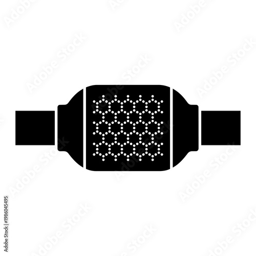 Black Silhouette Segmented Catalytic Converter with Dotted Honeycomb Vector Icon 