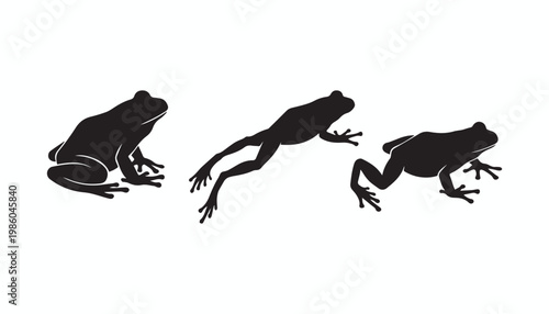 black and white silhouette set of frog very high quality vector illustration.