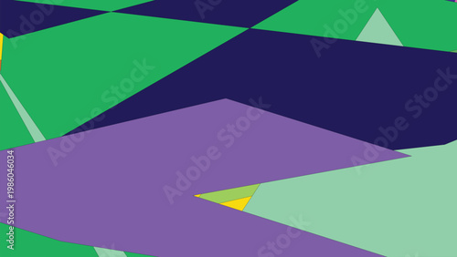 Abstract geometric design featuring bold green blue and purple shapes with sharp angles and dynamic composition for modern creative projects