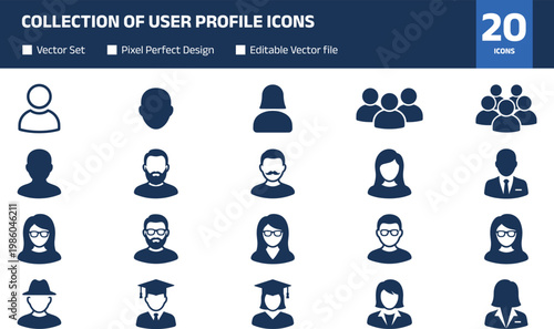 Bild auf Leinwand Collection of user profile icons, diverse avatar silhouettes including professio