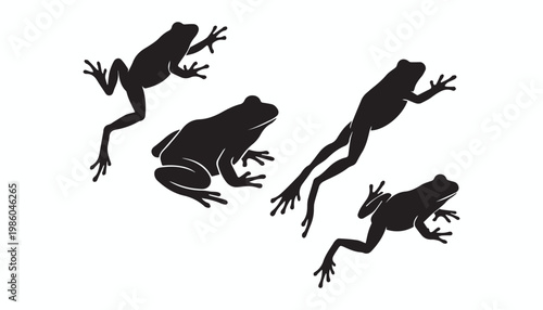 black and white silhouette set of frog very high quality vector illustration.