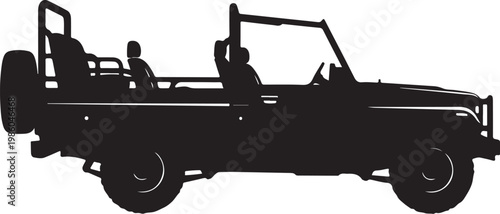 Black silhouette jeep, off-road vehicle, car icon, transport symbol, isolated on white