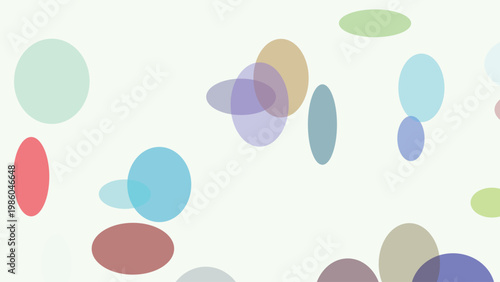 Colorful abstract circles and ovals float on a minimalist light beige background creating a modern playful design with soft pastel hues