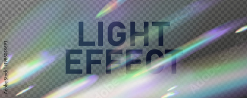 Crystal light leak vector overlay. Transparent blurry unfocused prism reflection. Soft colorful filter for photo, background, artwork.