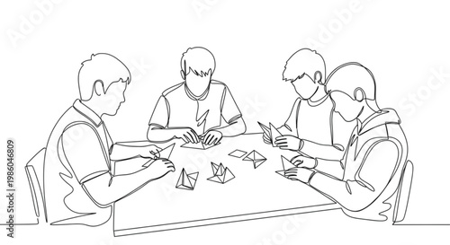 Group of children crafting origami at table in classroom  