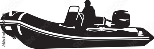 Inflatable Boat, Rubber Dinghy, Black Silhouette, Vector Illustration, Watercraft Icon