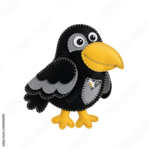 Handmade Felt Bird with Yellow Beak