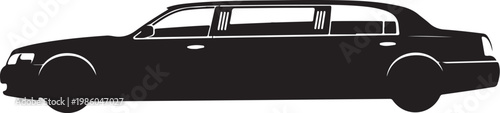 Black limousine, luxury car, vehicle silhouette, transportation icon, limo