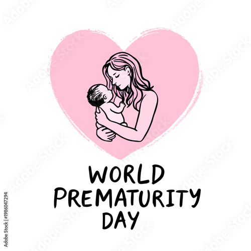 World Prematurity Day vector illustration with mother embracing her premature baby with love.