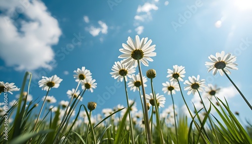 Ultra Realistic Daisy Field Low Angle Ground View Perspective