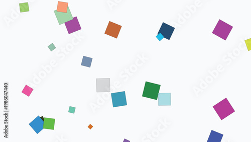 Colorful geometric squares scattered across a clean white background vibrant hues of pink blue green and orange modern abstract design elements for creative projects