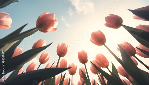 Fairy Perspective Pastel Tulips from Below Looking Up