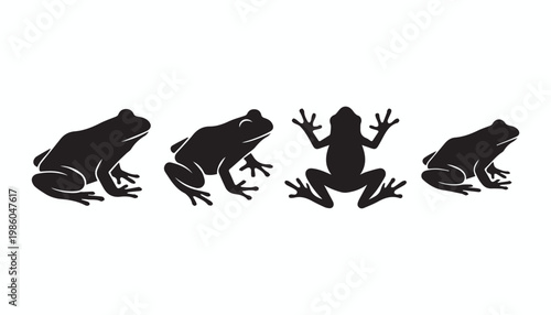 black and white silhouette set of frog very high quality vector illustration.