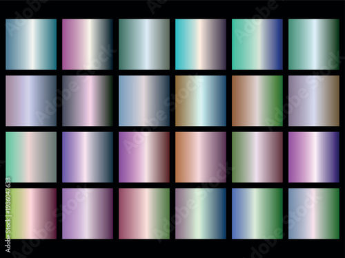 A colorful grid of shiny squares with various hues and gradients