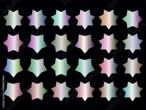 Multicolored star shapes on a with shiny effects and various hues
