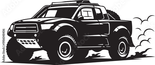 Black truck vector, off-road vehicle icon, 4x4 pickup illustration, rugged automotive design
