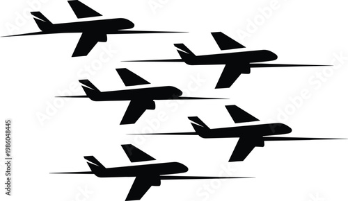 Airplane Silhouette Vector Illustration with Passenger Aircraft Side View for Aviation Design, Travel Concepts, Transportation Graphics and Commercial Airline Industry Use