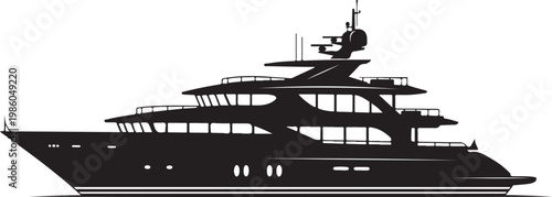Luxury yacht, black silhouette, vector boat, nautical icon, sailing vessel