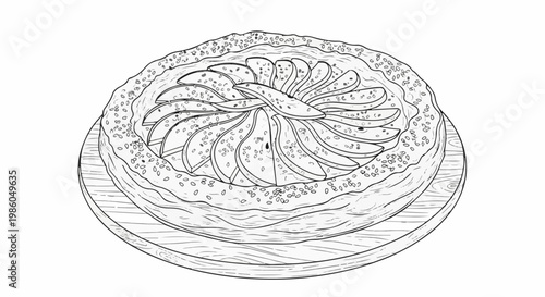 A delicious fruit tart with a golden crust on a wooden platter