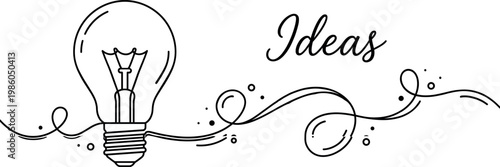 Light bulb with continuous line drawing style, creative concept for business ideas