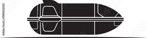 Black submarine vector, underwater vehicle, oceanography icon, nautical symbol