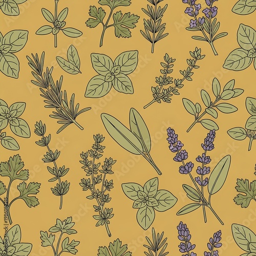 Herbal Garden Pattern Fresh Botanicals Illustration Background