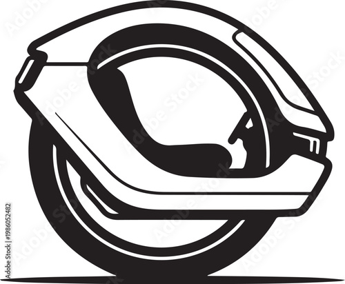 Futuristic Electric Scooter, Monocycle Vector, Black and White Illustration, Modern Transportation Icon