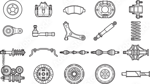 A detailed illustration showcasing various automotive components, offering a glimpse into the mechanics that power modern vehicles.