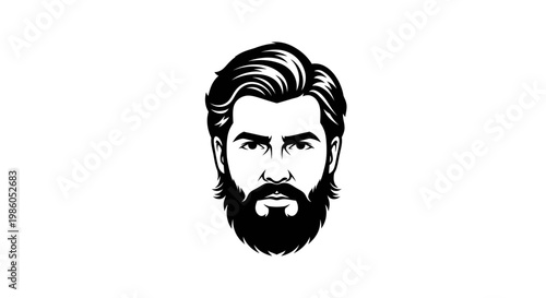 Billede på lærred Stylized man's head with full beard and mustache illustration