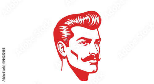 Stylized man with pompadour hairstyle and handlebar mustache