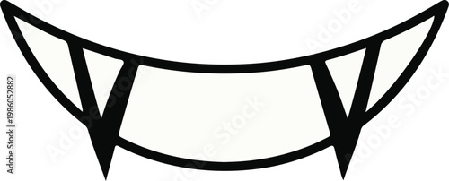 Minimalist vampire fangs and mouth line art illustration on white background.
