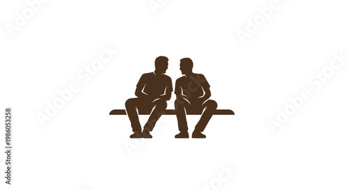 Two male silhouettes talking on a bench illustration