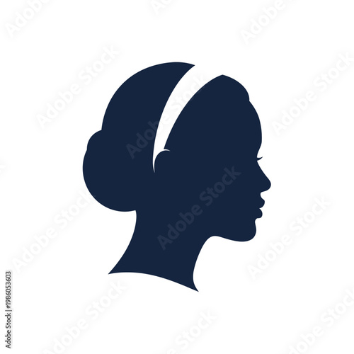 Woman's silhouette profile with headband and hair bun