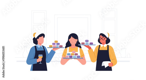 Bakers Displaying Colorful Cupcakes in Bakery Shop