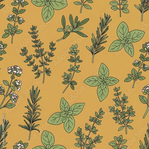 Herbal Garden Freshness Seamless Pattern Culinary Illustration Design