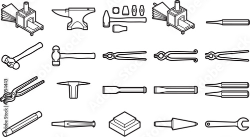 A detailed arrangement of blacksmith tools. 