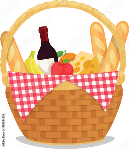 Picnic basket with various food illustration