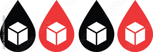 Blood droplets with cube icons inside representing digital health or data storage